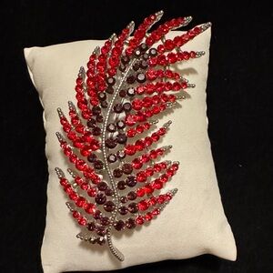 Sparkling Red Crystal Feather Brooch